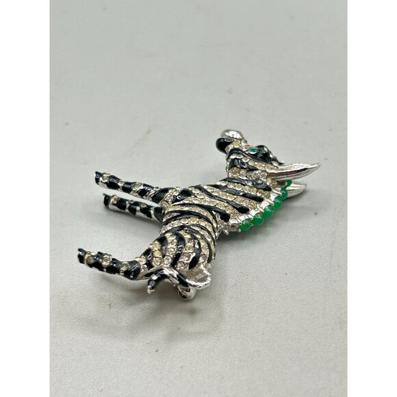 Vintage Ciner Zebra Donkey Brooch with Crystal Rhinestones & Green Accents - Picture 4 of 7